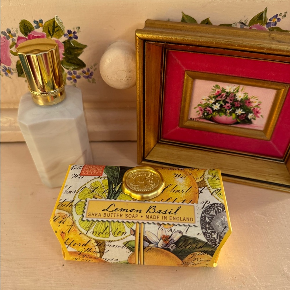 BEAUTIFULLY PACKAGED Full-Sized LEMON BASIL SOAP BY MICHELE DESIGN WORKS